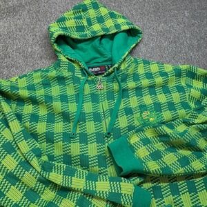 686 Six Eight Six Mens Y2K Electric Green Checkered Knit‎ Full Zip Hoodie Large
